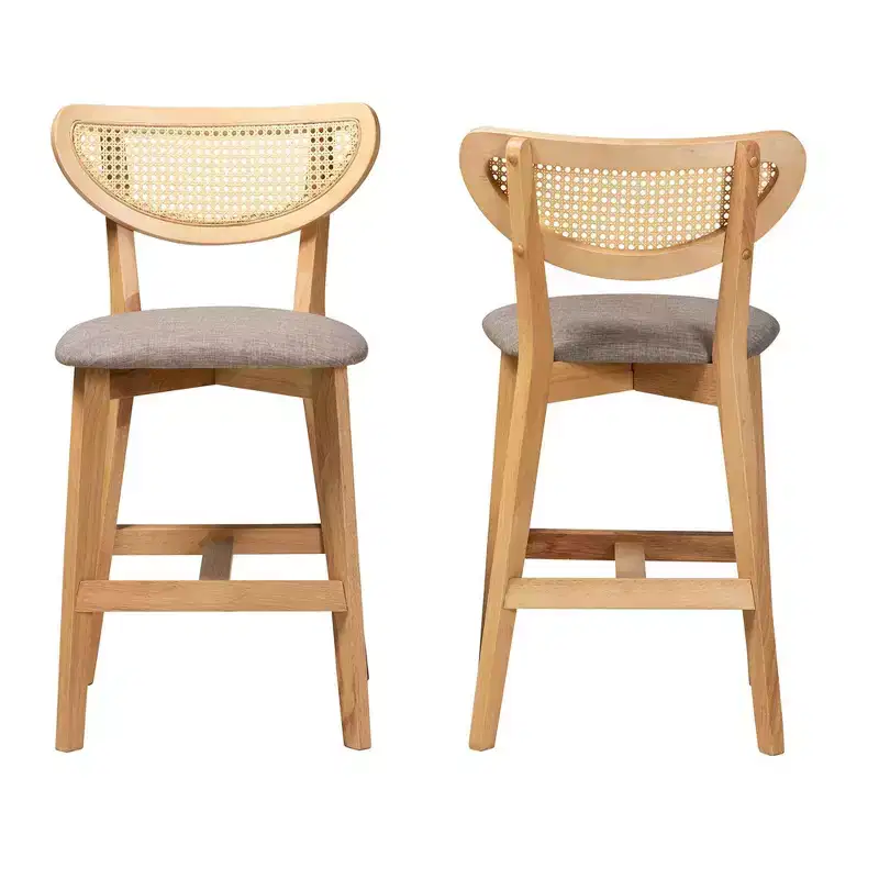 Dannell Fabric and Wood Counter Height Barstools Gray/Natural Oak/Light Brown: Polyester Upholstery, Rubberwood Frame