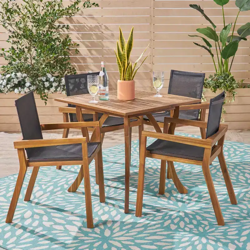 Christopher Knight Home Chaucer Outdoor Acacia Wood and Mesh 5 Piece Dining Set