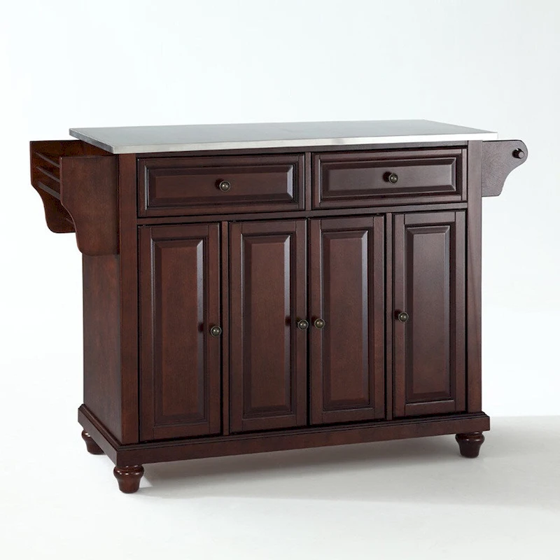 Crosley Cambridge Stainless Steel Top Kitchen Island in Vintage Mahogany Finish - 18d x 51.5w x 34h