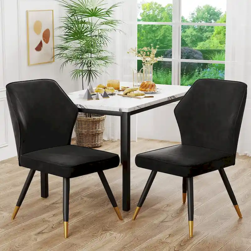 Mid Century Modern Dining Chairs Set of 2 - Faux Leather with Metal Legs