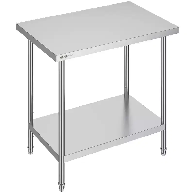 VEVOR Stainless Steel Prep Table, 24 x 36 x 34 Inch, 750 lbs Load Capacity, Heavy Duty Metal Worktable with 3 Adjustable Height Levels