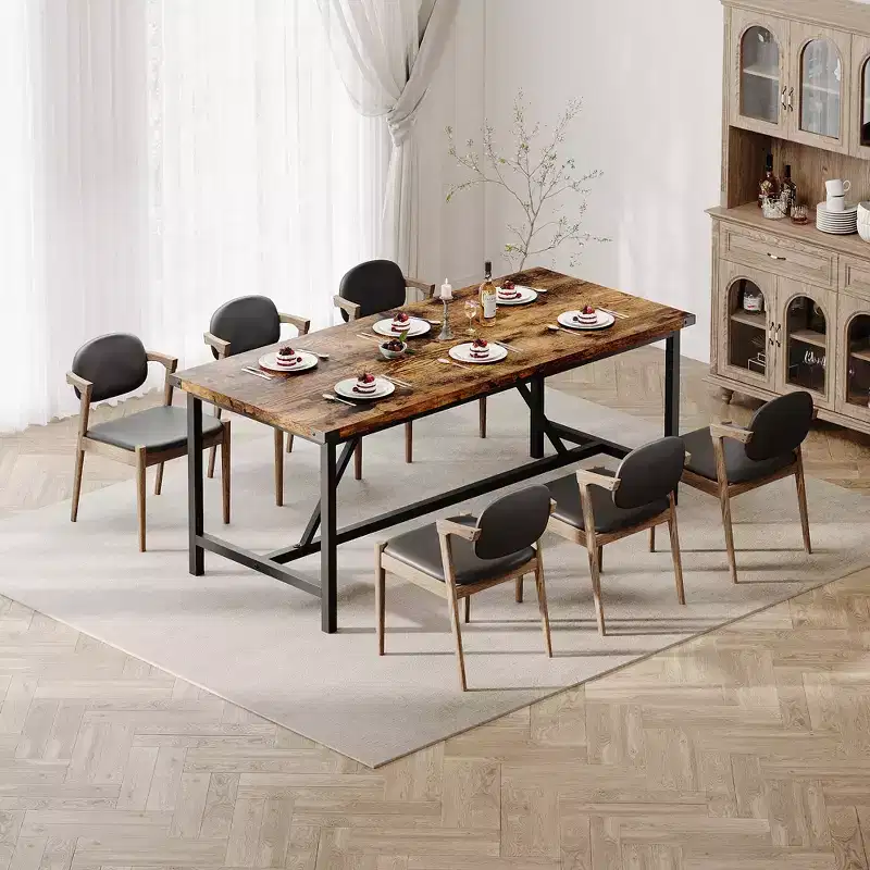 Dining Table for 6-8,70.87 Heavy Duty Kitchen Table,Farmhouse Rectangular Dining Room Table with Strong Metal Legs,for Big Family,Apartment,Dinette