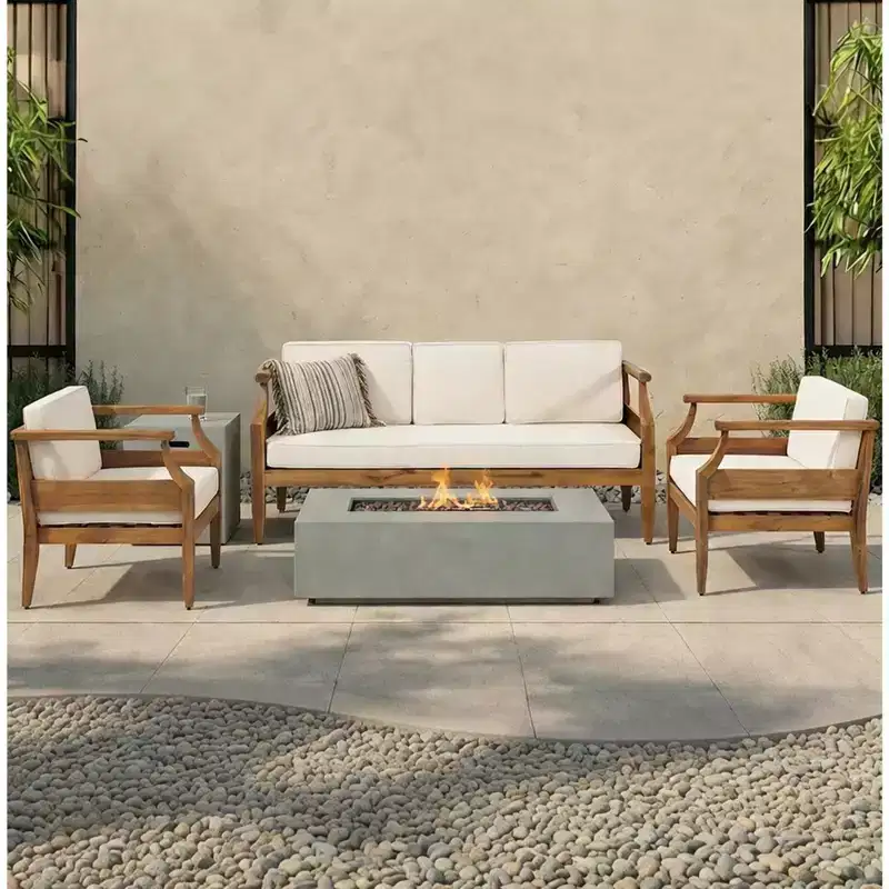 Christopher Knight Home Asha Rustic 5 Piece Patio Firepit Set with Tank Holder