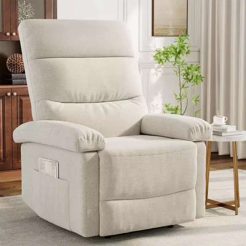 Fabric Manual Recliner with Side Pocket and Ergonomic Support