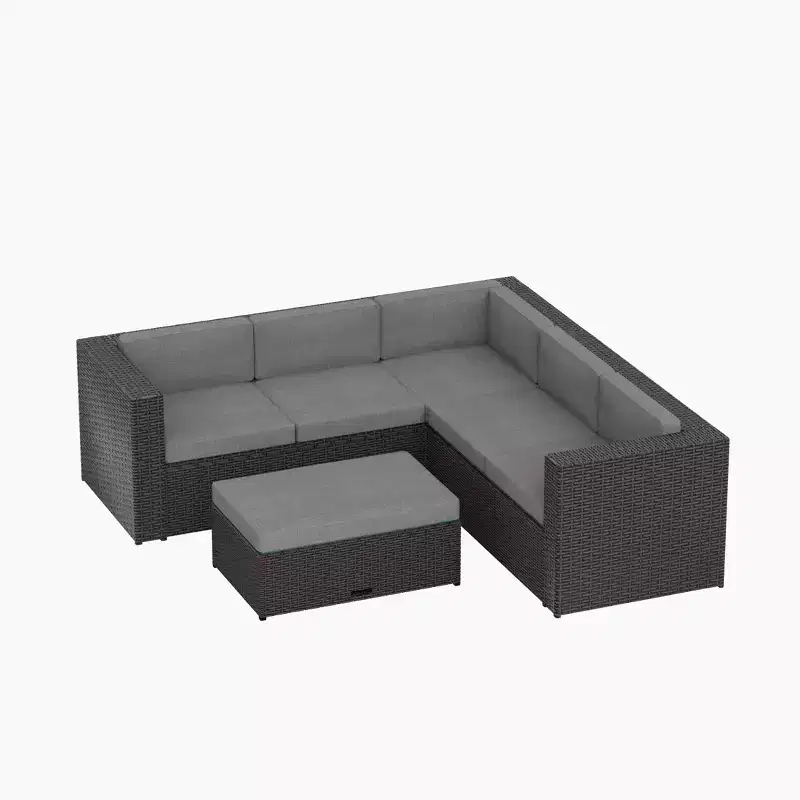 WestinTrends 6 Seater Outdoor Patio Modern Sectional Set with Storage Ottoman, Coffee/Gray