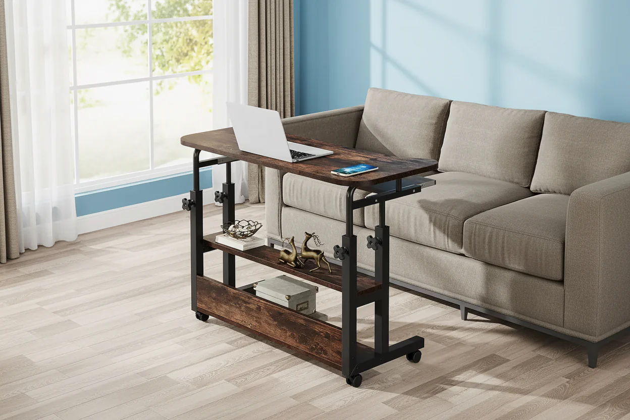 Height Adjustable Portable Desk with Charging Station, Sofa Couch Bedside Laptop Table