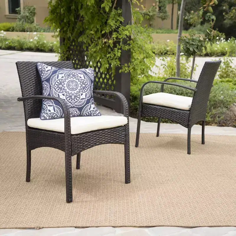MAYEERTY 2-Piece Cushioned Outdoor Dining Chair, UV-Resistant Resin Wicker Aluminum Frame Chair