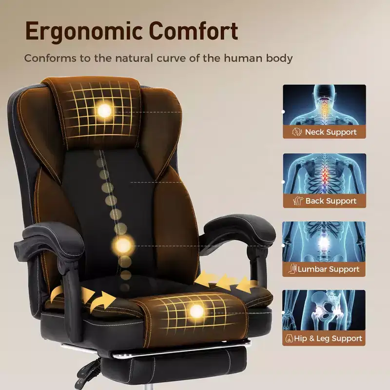 Executive Ergonomic Office Chair Big & Tall Swivel with Footrest and Recline Function, Black