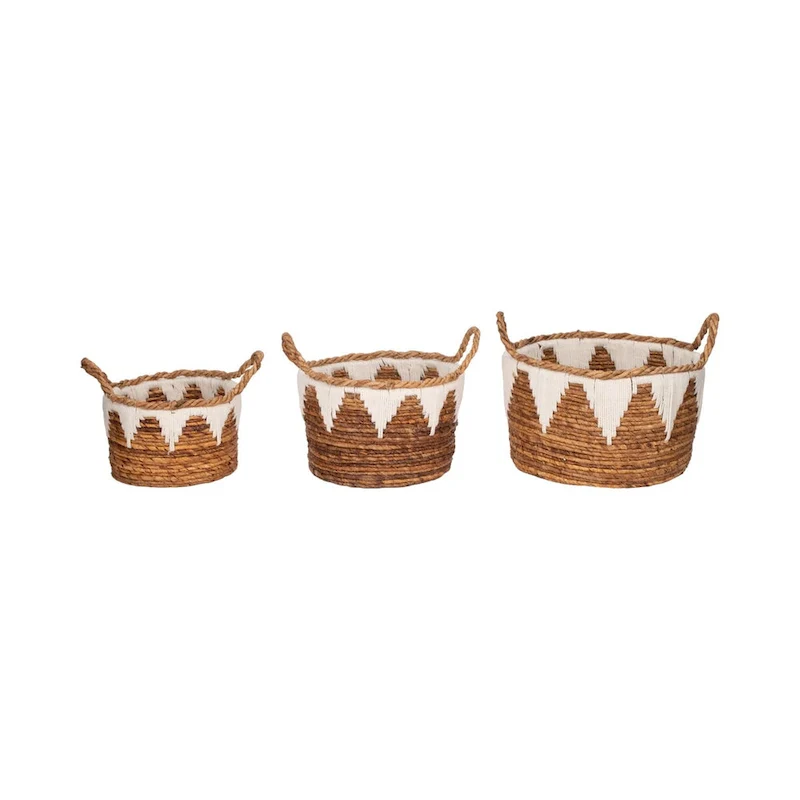 Handwoven Banana Leaf Storage Baskets, Set of 3, Bohemian Style, Natural Finish, 10