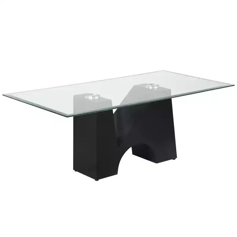 HOMES: Inside + Out Riverpoint Modern Rectangle Coffee Table Clear/Black: Steel Frame, Tempered Glass Top, Beveled Edges