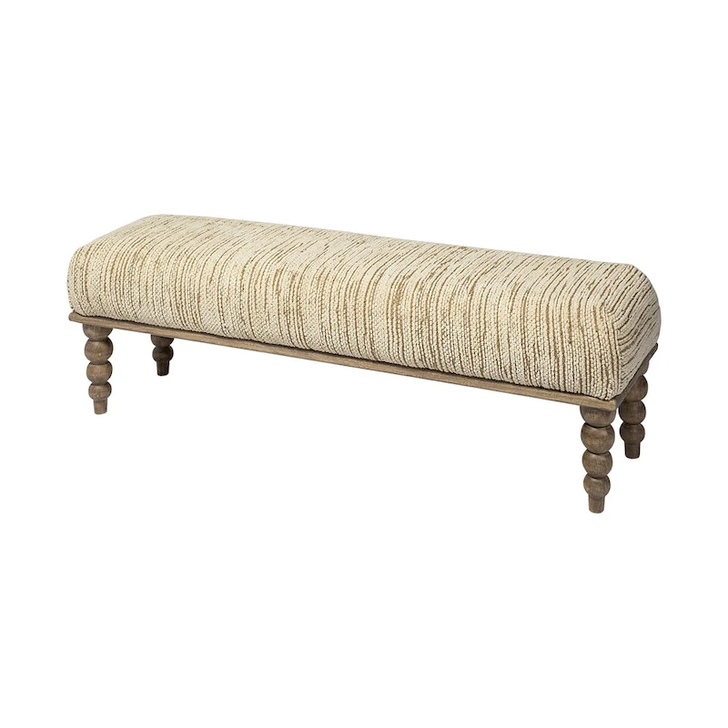 HomeRoots 55 Cream and Wood Brown Upholstered Polyester Blend Bench - 55