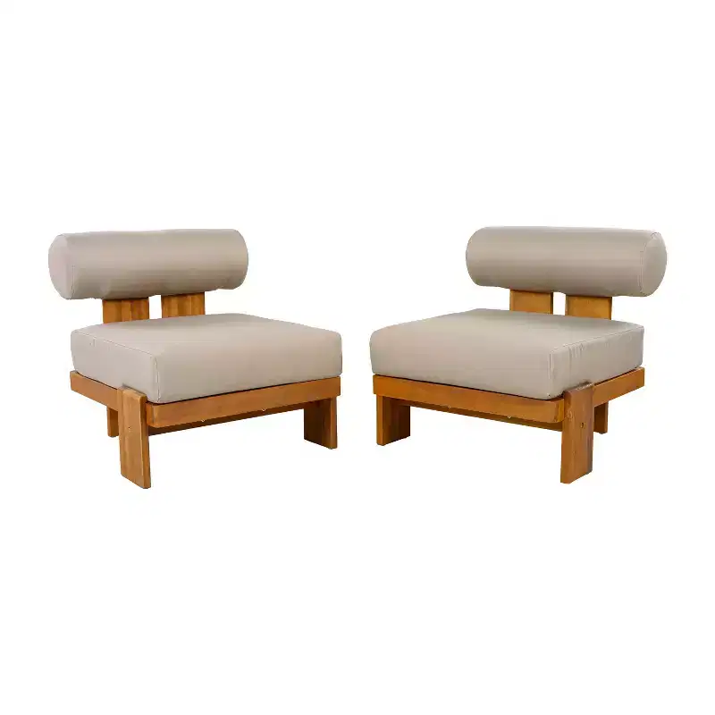 Christopher Knight Home Kavya Modern Acacia Upholstered Patio Club Chairs (Set of 2)