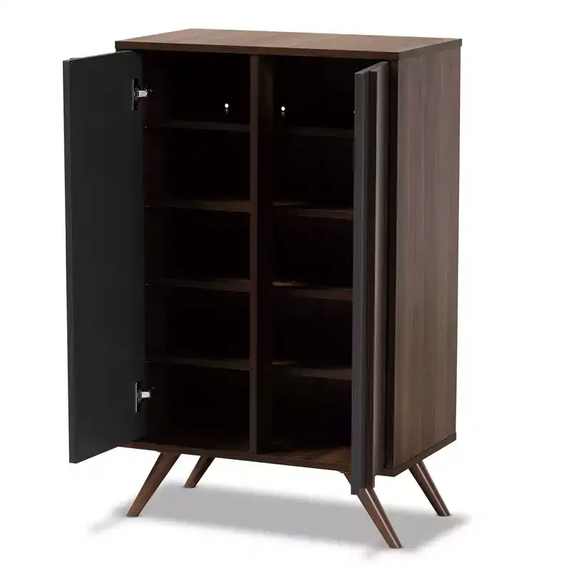2 Door Naoki Two-Tone Wood Shoe Cabinet Gray/Walnut - Baxton Studio: Storage for Entryway, Holds 15 Pairs