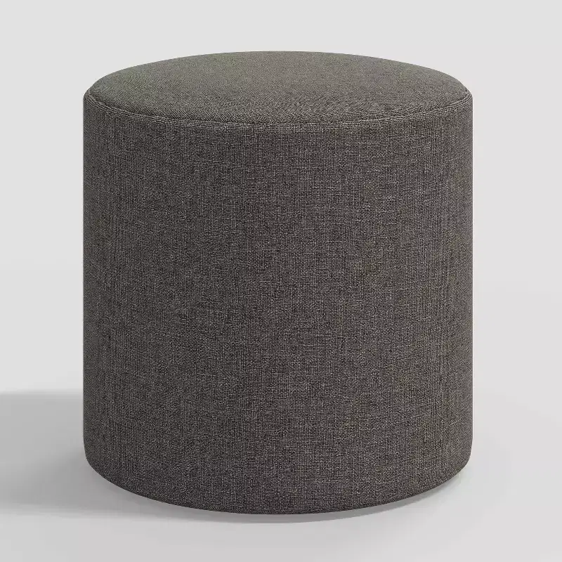 Round Ottoman in Textured Linen