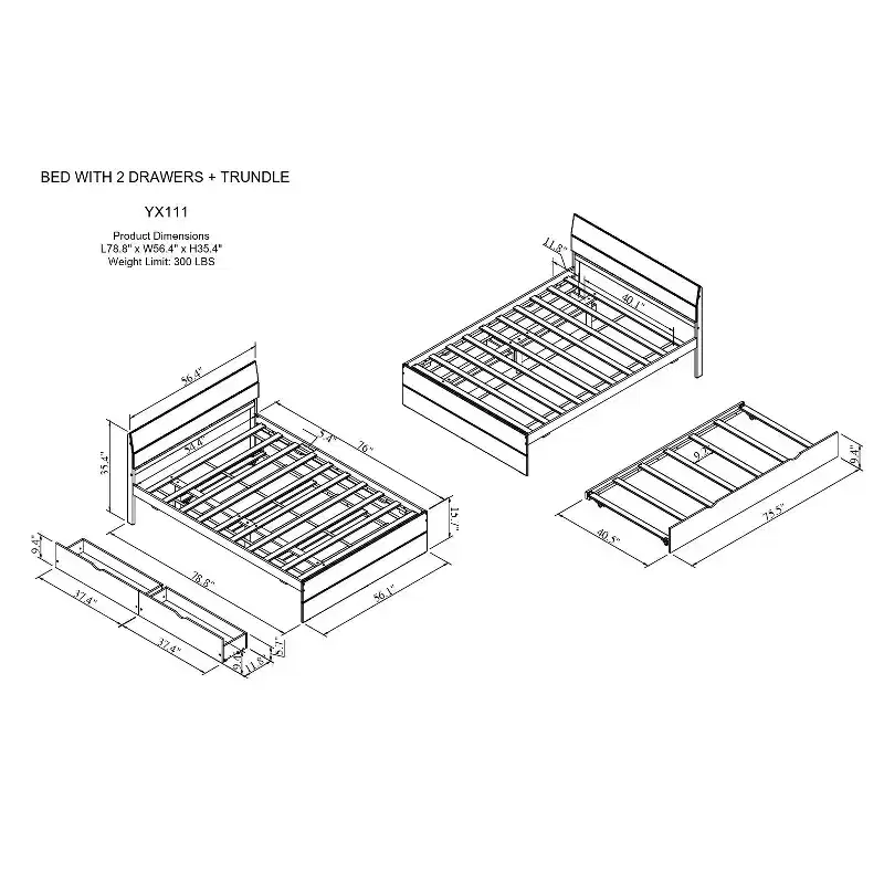 Full Platform Bed with Drawers, Solid Wood Platform Bed Frame with Headboard and Footboard for Bedroom