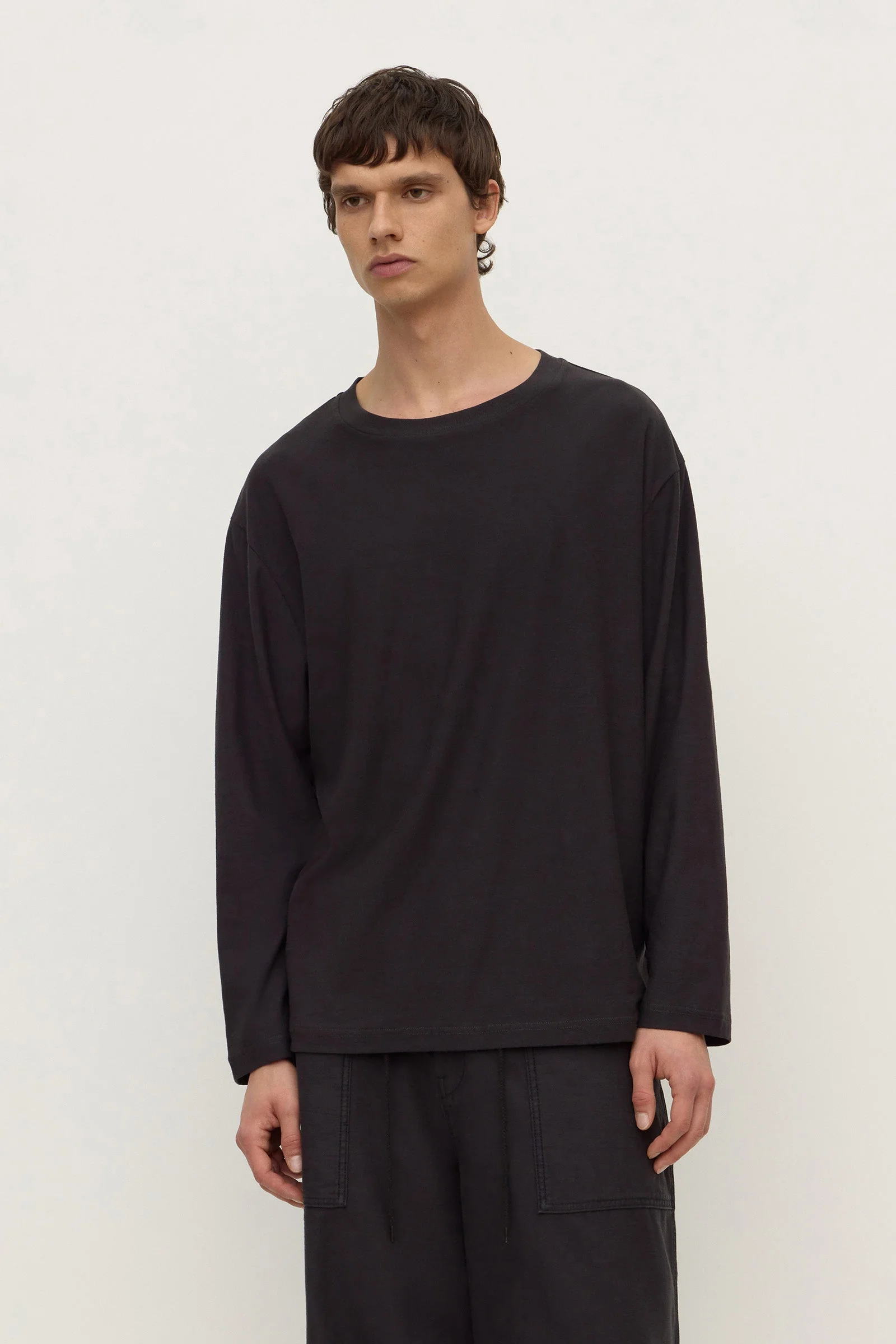 Washed Black Cotton Hemp Long Sleeve Tee