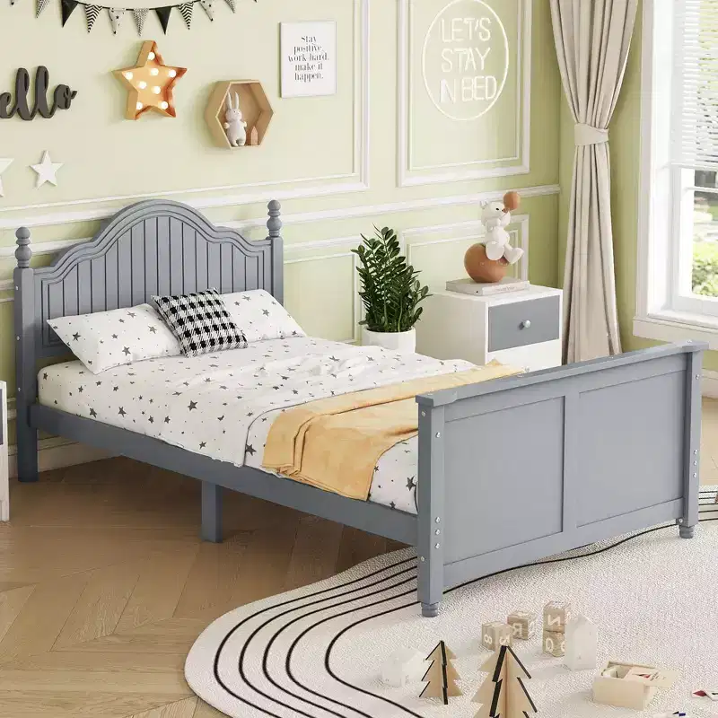 Twin/Full Bed for Kids, Platform Bed Daybed with Removable Rails, Headboard & Footboard
