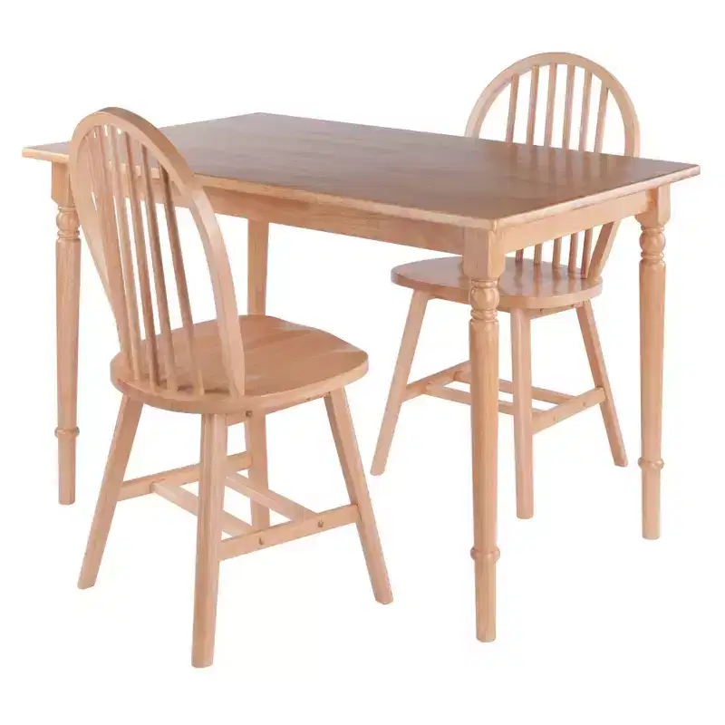 3pc Ravenna Dining Table Set Natural - Winsome: Solid Wood, Seats up to 4, Windsor Chairs