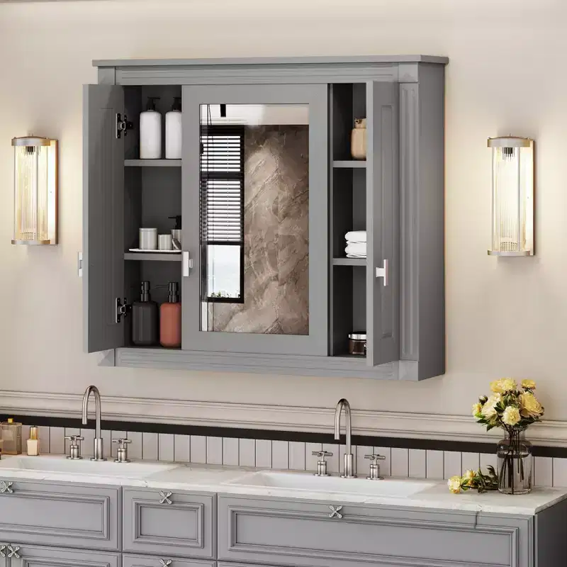 35 Inch Bathroom Wall Cabinet, Wall Mounted Medicine Cabinet with Mirror & Adjustable Shelves, Over Toilet Storage Cabinet for Bathroom