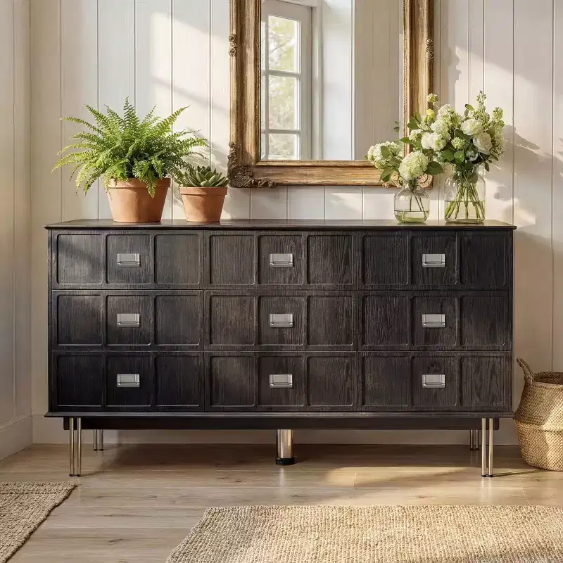 Hitow Modern Black 9-Drawer Dresser: 63 Wide + Metal Legs  Spacious Storage Cabinet for Bedrooms & Living Rooms