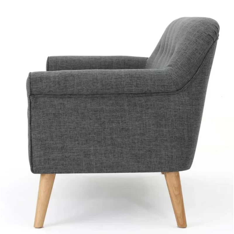 Curved Loveseat with Button-Tufted Back, Gray Fabric and Wood Legs