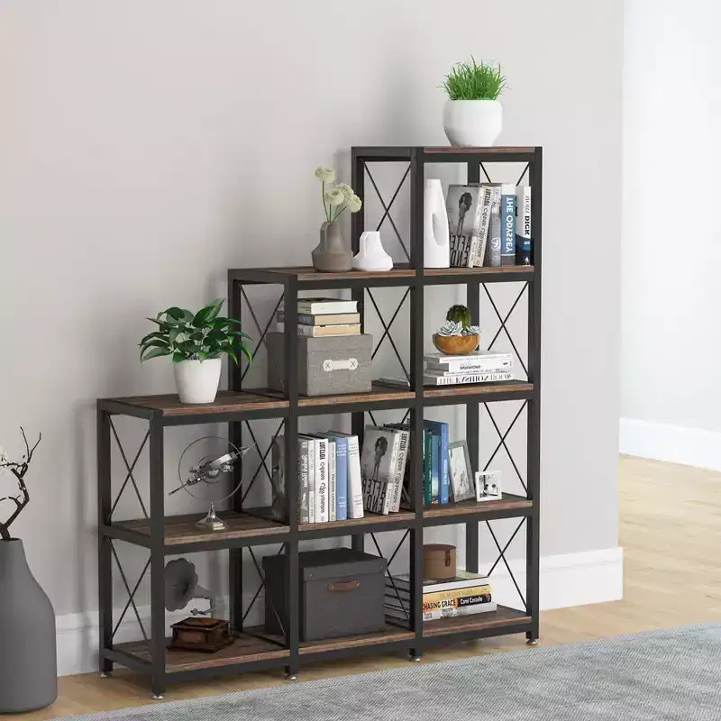 51.5" 12 Shelf Corner Bookcase for Home Office Brown