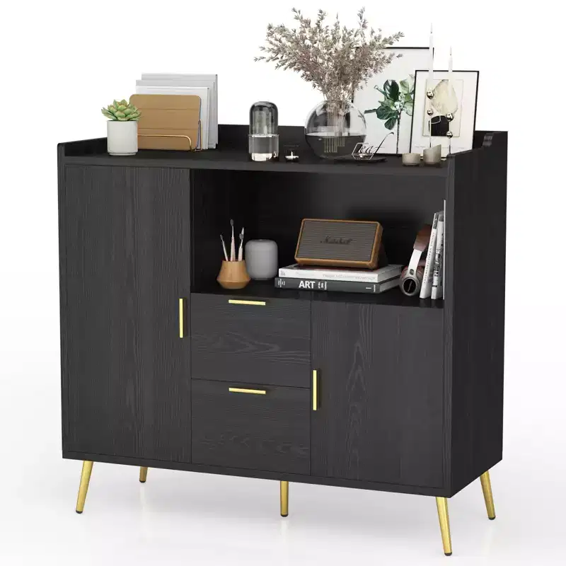 Large Kitchen Storage CabinetWooden Farmhouse Buffet Sideboard with 2 Drawers and 2 Doors,