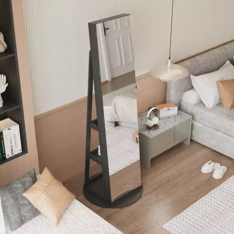 360 Swivel Jewelry Cabinet with Full Length Mirror, Rotating Standing Floor Mirror, Full Length Freestanding Armoire Organizer