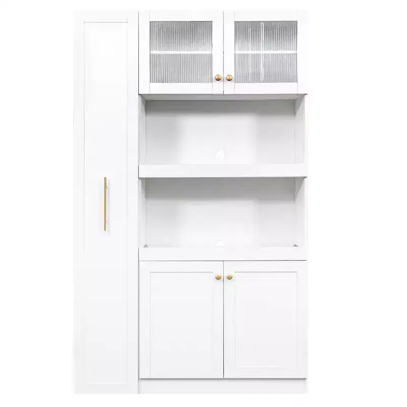 White Wood 43.31 in. Pantry Cabinet with Pull-Out System