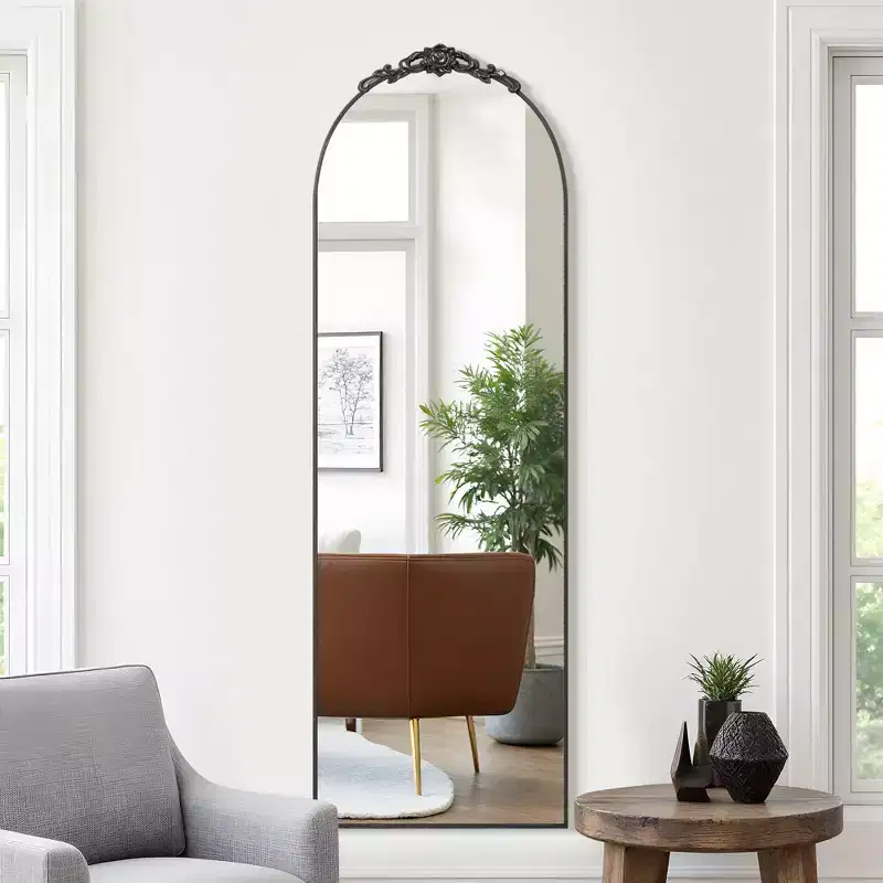 MAYEERTY 64.17x21.26x0.79in Aluminum Thin Edge Right Angle Arch Black Full Length Mirror with Stand