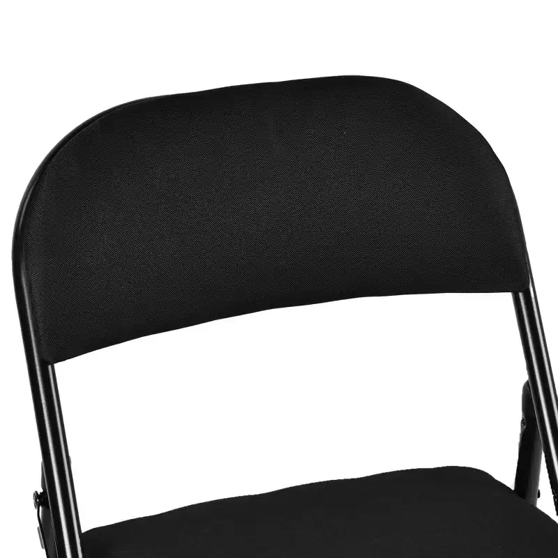 HomeRoots Set of Four Black Faux Leather and Steel Folding Chairs