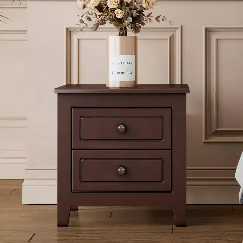 Mid Century Retro Nightstand with 2 Drawers, Compact Bedside Table for Bedroom