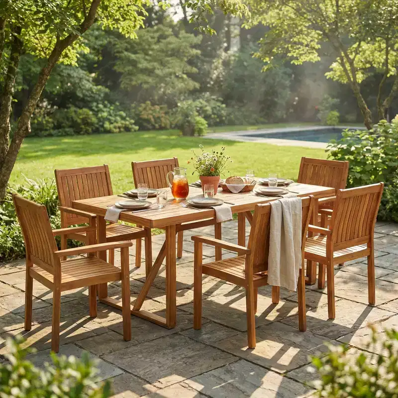 Christopher Knight Home Muodi Modern 7 Piece Patio Acacia Dining Set with Slatted Design