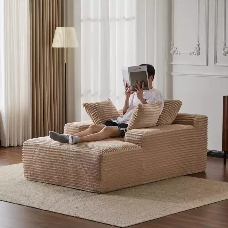 Modern Oversized Chaise Lounge Sleeper Sofa Bed with Armrest & Throw Pillows, Upholstered Deep Seat Futon Sofa Couch for Living Room