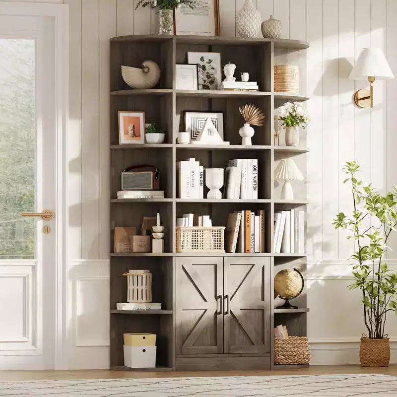 75Tall Bookshelf with Storage, 6-Tier 47 Wide Modern Farmhouse Standing Bookcase Cabinet Display Shelf Organizer for Home Office Living Room