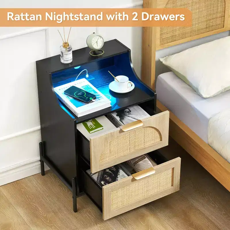 Wood Curved-Edge Nightstand with Three Drawers
