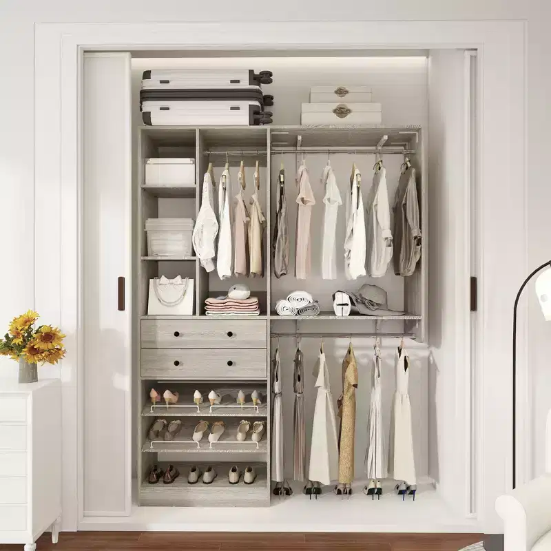 Besiost Closet System with Wooden Drawers and Two Hanging Rods