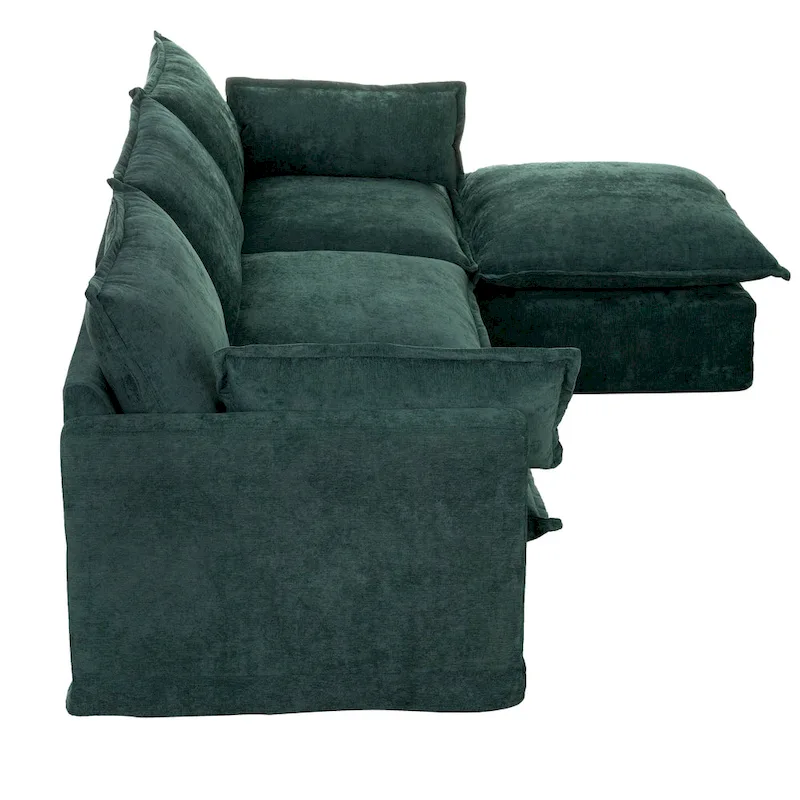 93.31 Faux Linen Modular Sectional Sofa with Ottoman, Wood Frame