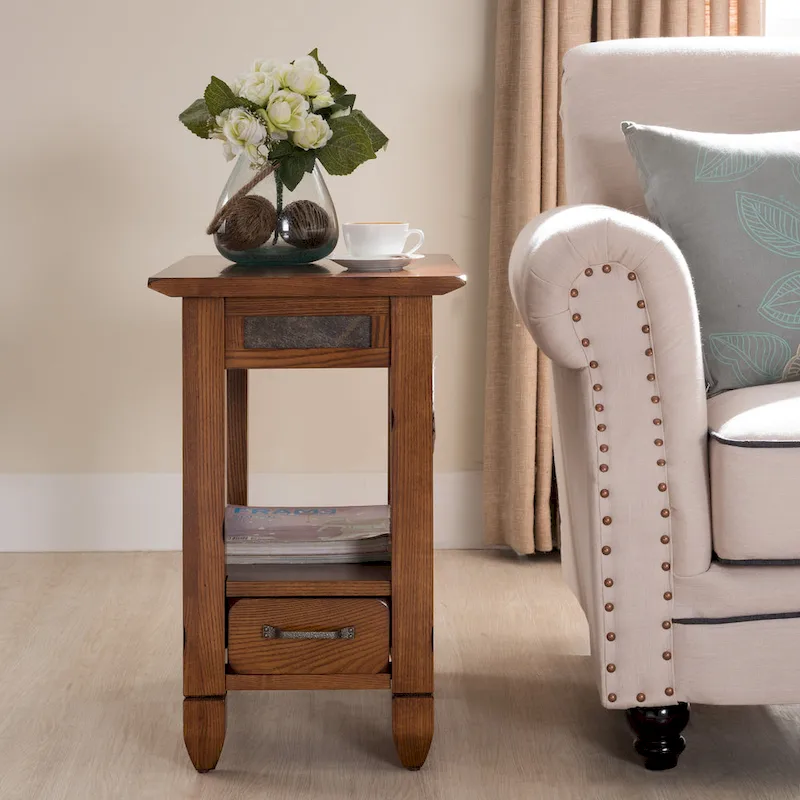 Leick Home Slatestone One Drawer Side Table with Slate Tile