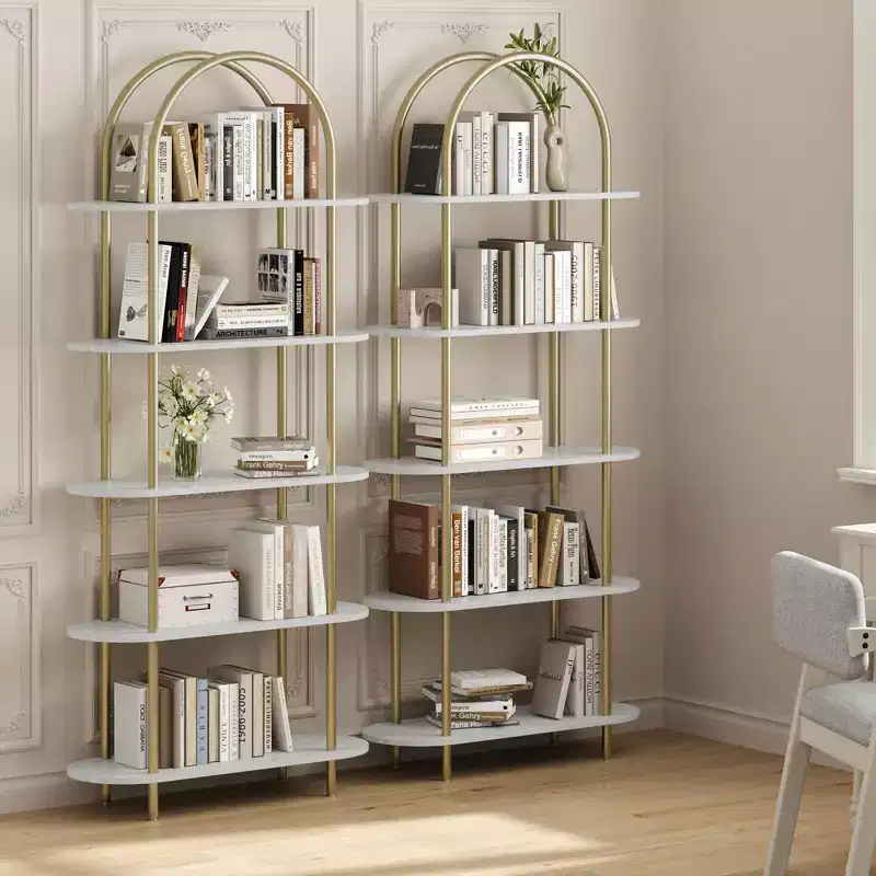 Bookshelf for Living Room - 71 Arched 6-Tier Bookcase with Metal Frame, Freestanding Storage Shelf for Bedroom, Office
