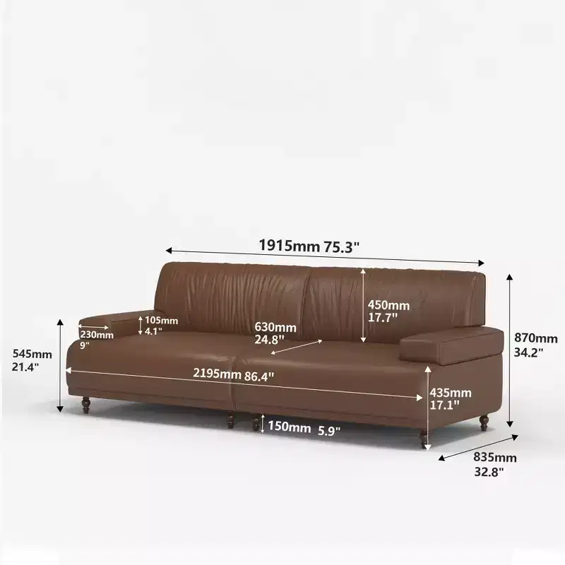 Gaoyangjiaju 86.4 Inch Leather Sofa with Solid Wood Frame