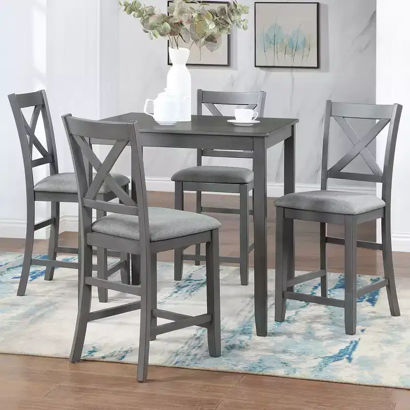 CLIHOME 5 Pieces Dining Table Set, Set for 4 Wooden Kitchen Dining Square Table Set with Square Table and 4 Upholstered Chairs