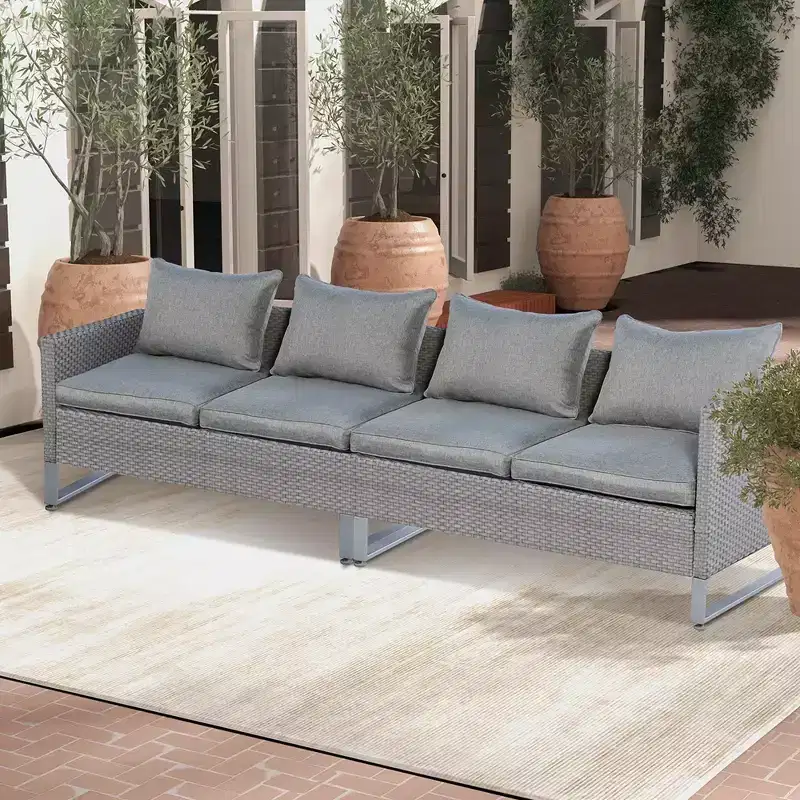 Costway 2PCS Patio Conversation Set Sectional Sofa Furniture Cushioned Seat Garden Grey