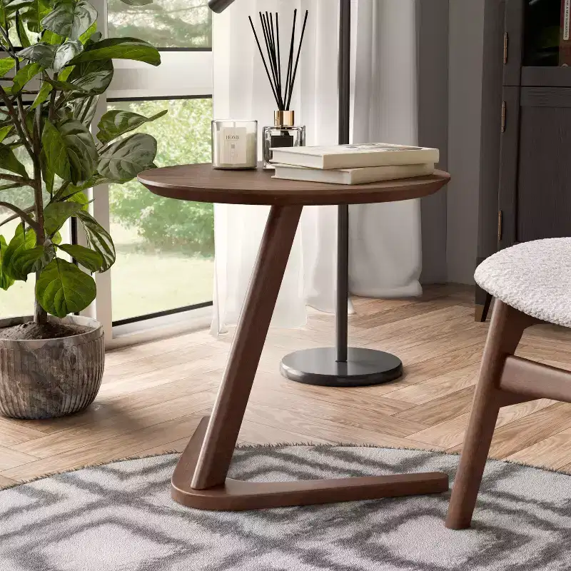 HOMES: Inside + Out River Run 19.5" Round Mid-Century Modern Accent Side Table Walnut