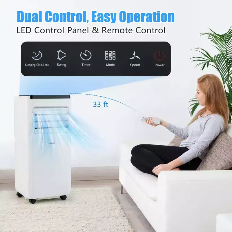 Costway 6500 BTU(10000 BTU ASHRAE) Portable Air Conditioner Cools up to 350 Sq.Ft with Fan & Dehumidifier