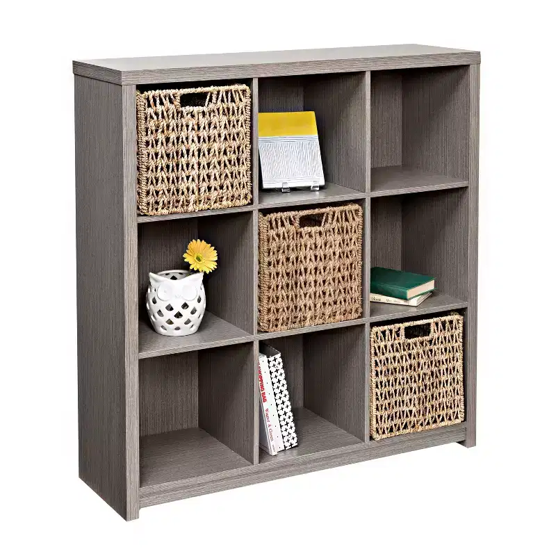 9-Cube Premium Laminate Bookshelf, Gray MDF, 9 Compartments, 135 lb Capacity, 37.5