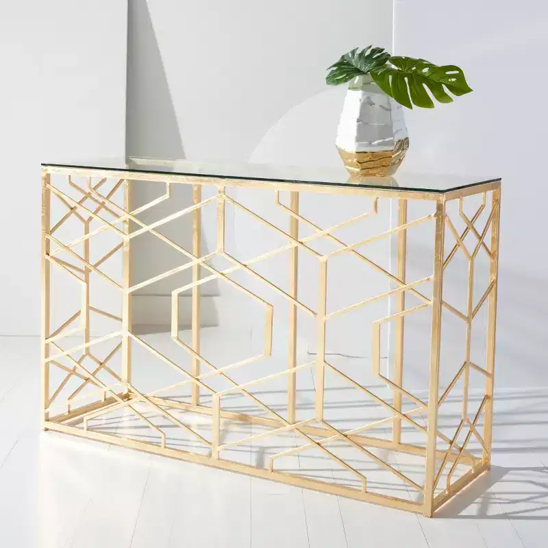 Sean Gold Leaf Console Table - AMH8342A - Gold - Safavieh Couture
