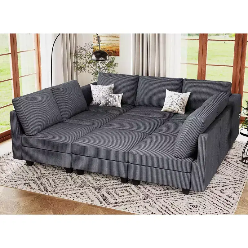Belffin Corduroy Modular Sectional Sleeper Sofa 9 Seat Convertible with Storage Ottomans Modular Sectional Couch Bed for Living Room