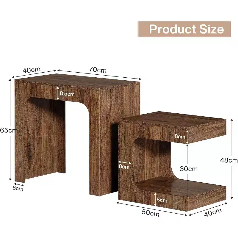 Nesting End Table Set, Walnut Side Table for Living Room, Night Stand Set for Bedroom, Small Spaces, Brown