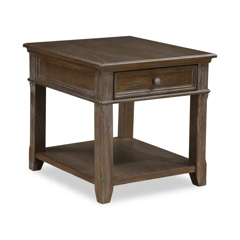 24 Traditional End Table with Storage and USB Port - Brown Elm
